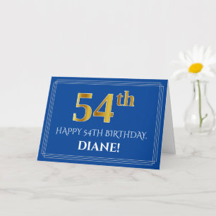 Carte Elégant Faux Gold Look 54e anniversaire, nom (bleu