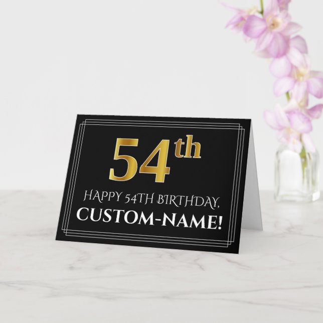 Carte Elégant Faux Gold Look "54ème" Anniversaire + Nom (Orchidée)