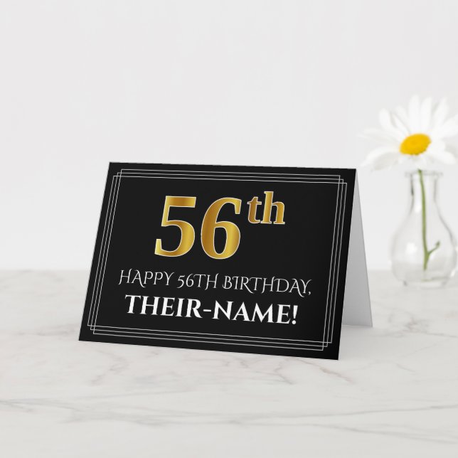 Carte Elégant Faux Gold Look "56e" Anniversaire + Nom (Petite plante)