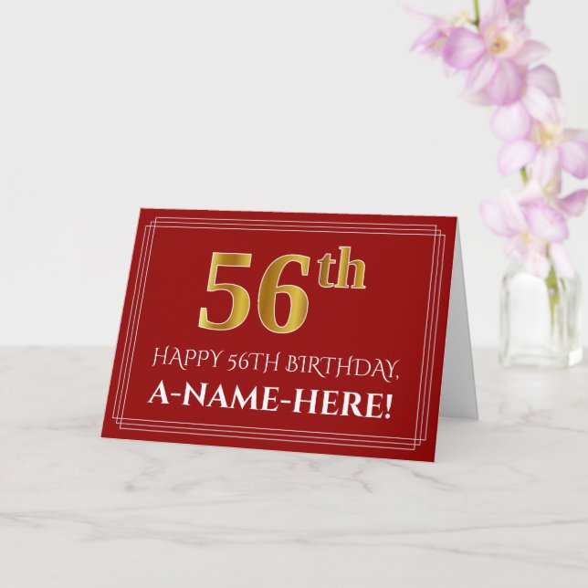 Carte Elégant Faux Gold Look "56ème" Anniversaire, Nom ( (Orchidée)
