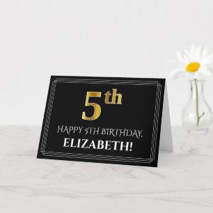 Carte Elégant Faux Gold Look "5ème" Anniversaire + Nom