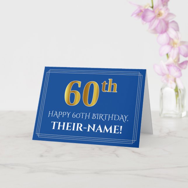 Carte Elégant Faux Gold Look 60e anniversaire, nom (bleu (Orchidée)