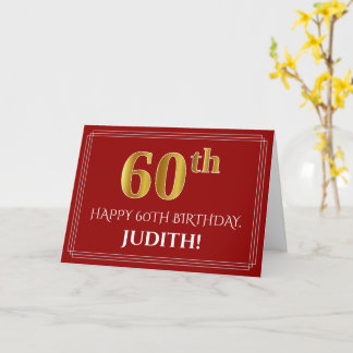 Carte Elégant Faux Gold Look "60ème" Anniversaire, Nom (