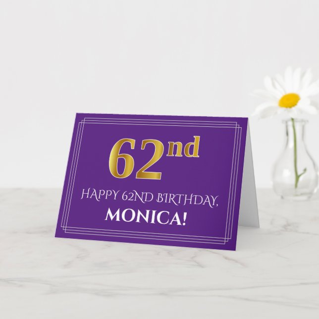 Carte Elégant Faux Gold Look 62e anniversaire, nom; viol (Petite plante)