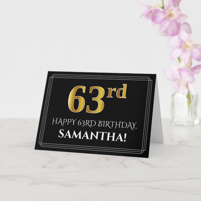 Carte Elégant Faux Gold Look "63ème" Anniversaire + Nom (Orchidée)