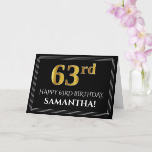Carte Elégant Faux Gold Look "63ème" Anniversaire + Nom