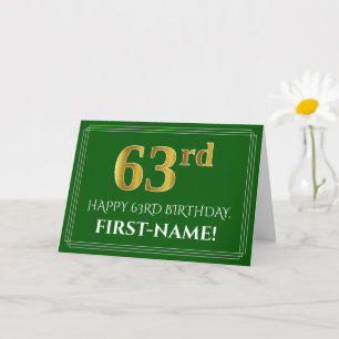Carte Elégant Faux Gold Look 63ème anniversaire, nom (ve