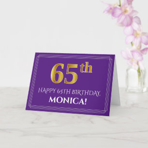Carte Elégant Faux Gold Look 65e anniversaire, nom; viol
