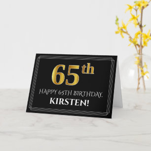 Carte Elégant Faux Gold Look "65ème" Anniversaire + Nom