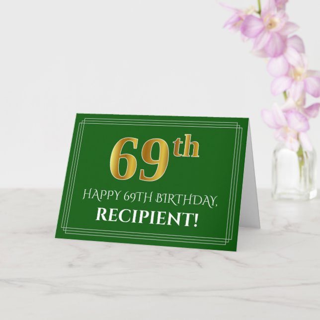 Carte Elégant Faux Gold Look 69e anniversaire, nom (vert (Orchidée)