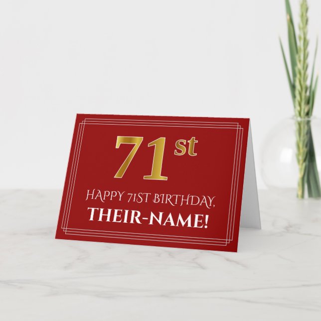 Carte Elégant Faux Gold Look "71ème" Anniversaire, Nom ( (Devant)