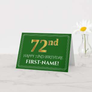 Carte Elégant Faux Gold Look 72e anniversaire, nom (vert