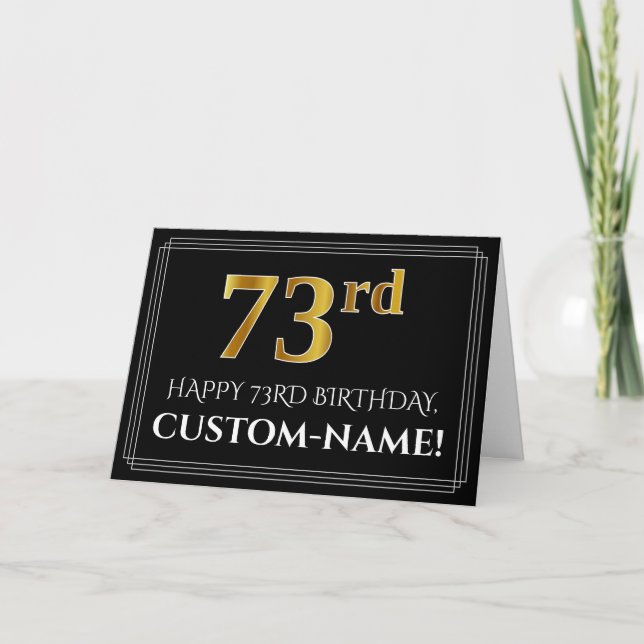 Carte Elégant Faux Gold Look "73ème" Anniversaire + Nom (Devant)