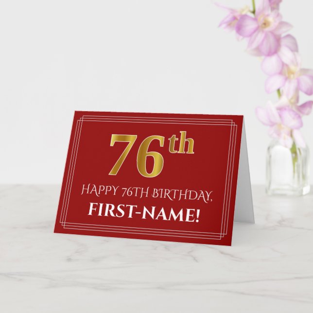 Carte Elégant Faux Gold Look "76ème" Anniversaire, Nom ( (Orchidée)