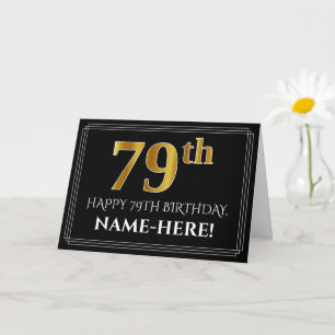 Carte Elégant Faux Gold Look "79ème" Anniversaire + Nom