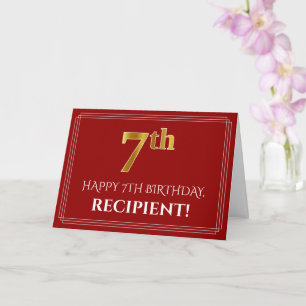 Carte Elégant Faux Gold Look "7ème" Anniversaire, Nom (R