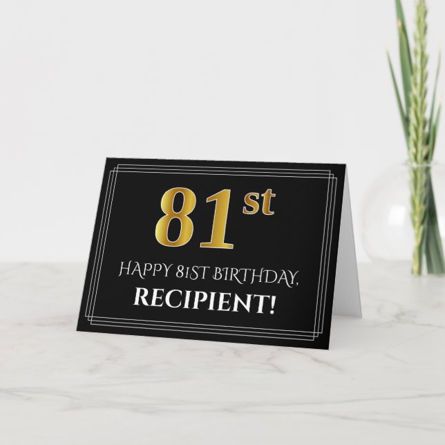Carte Elégant Faux Gold Look "81ème" Anniversaire + Nom (Devant)