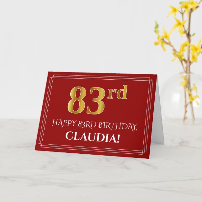 Carte Elégant Faux Gold Look "83ème" Anniversaire, Nom ( (Fleur jaune)