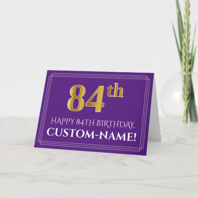 Carte Elégant Faux Gold Look 84e anniversaire, nom; viol (Devant)