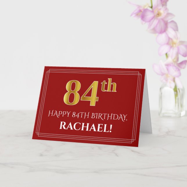 Carte Elégant Faux Gold Look "84ème" Anniversaire, Nom ( (Orchidée)