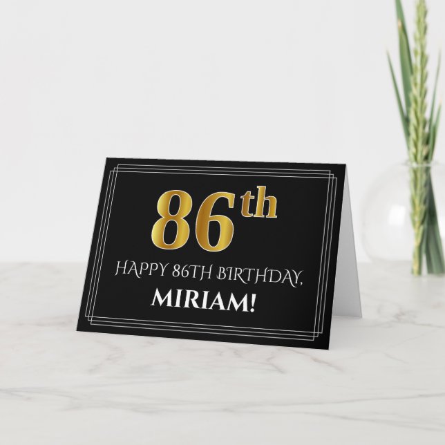 Carte Elégant Faux Gold Look "86ème" Anniversaire + Nom (Devant)