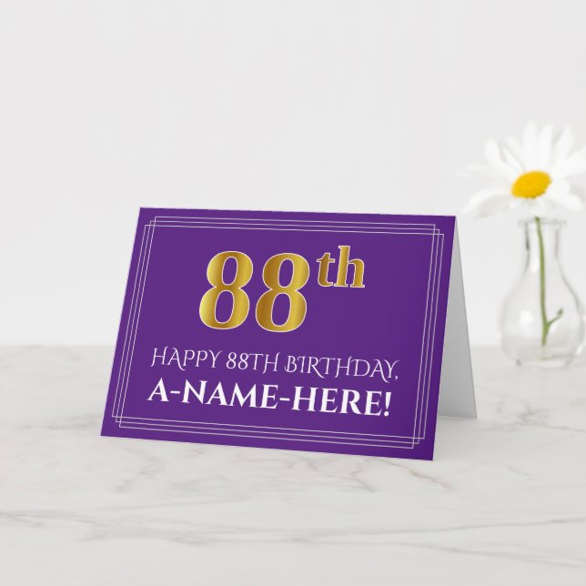 Carte Elégant Faux Gold Look 88e anniversaire, nom; viol (Petite plante)