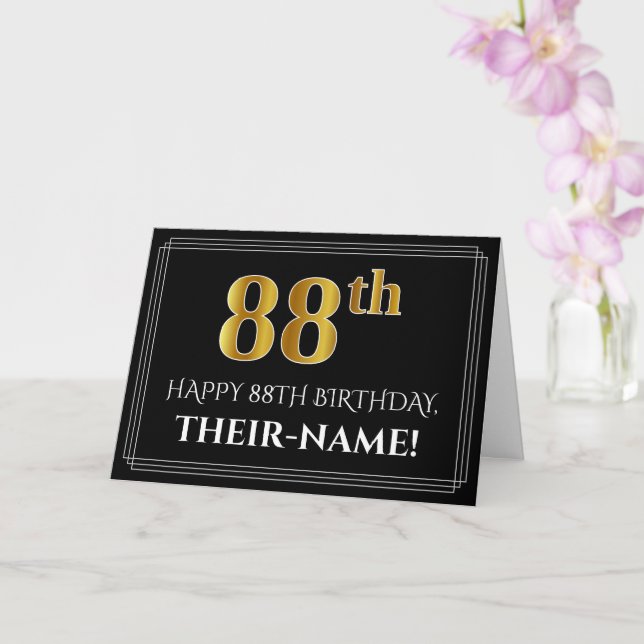 Carte Elégant Faux Gold Look "88ème" Anniversaire + Nom (Orchidée)