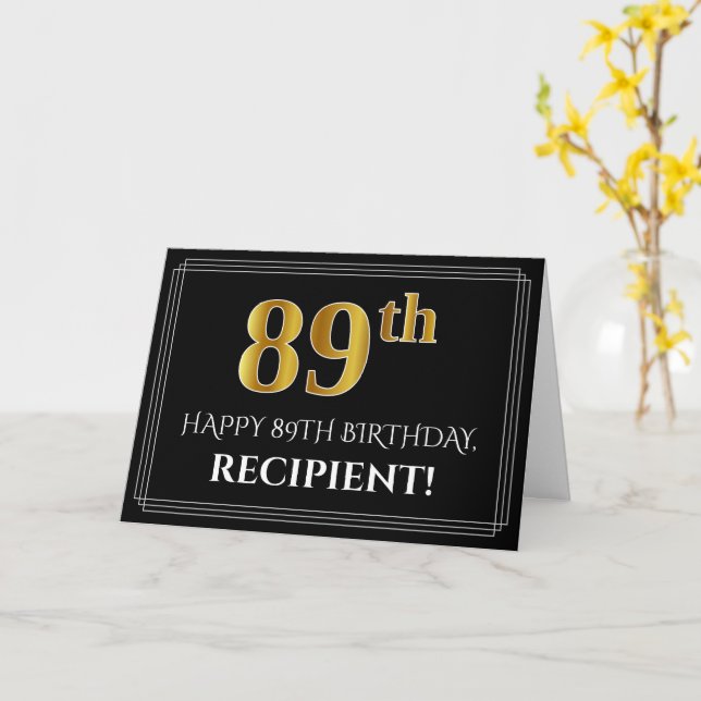 Carte Elégant Faux Gold Look "89e" Anniversaire + Nom (Fleur jaune)
