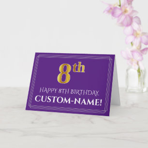 Carte Elégant Faux Gold Look 8e anniversaire, nom; viole