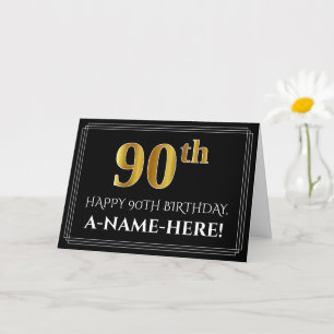 Carte Elégant Faux Gold Look "90ème" Anniversaire + Nom
