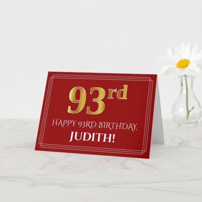 Carte Elégant Faux Gold Look "93ème" Anniversaire, Nom ( (Petite plante)