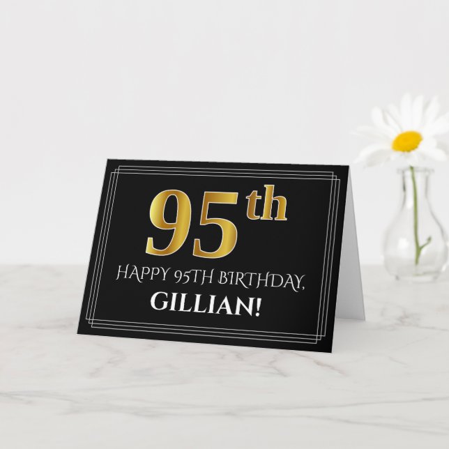 Carte Elégant Faux Gold Look "95ème" Anniversaire + Nom (Petite plante)