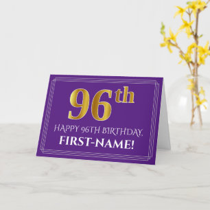 Carte Elégant Faux Gold Look 96e anniversaire, nom; viol