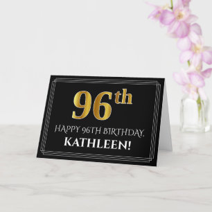 Carte Elégant Faux Gold Look "96ème" Anniversaire + Nom