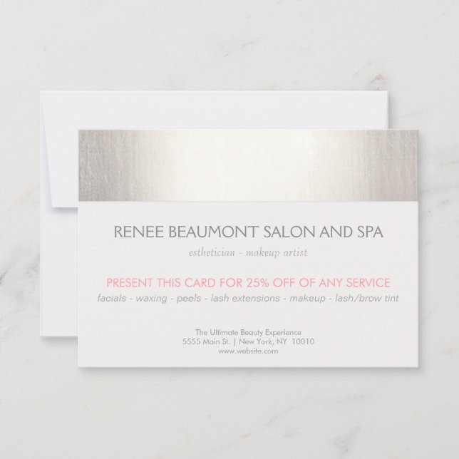 Carte Elégant Faux Silver Striped Salon & Spa Referendum (Devant)