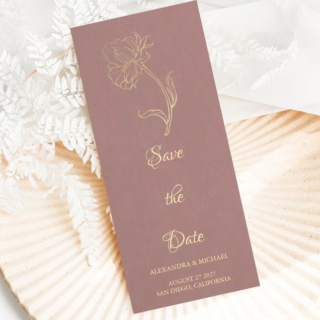 Carte Élégant Fleur Or Script Mariage Enregistrer La Dat (Créateur téléchargé)