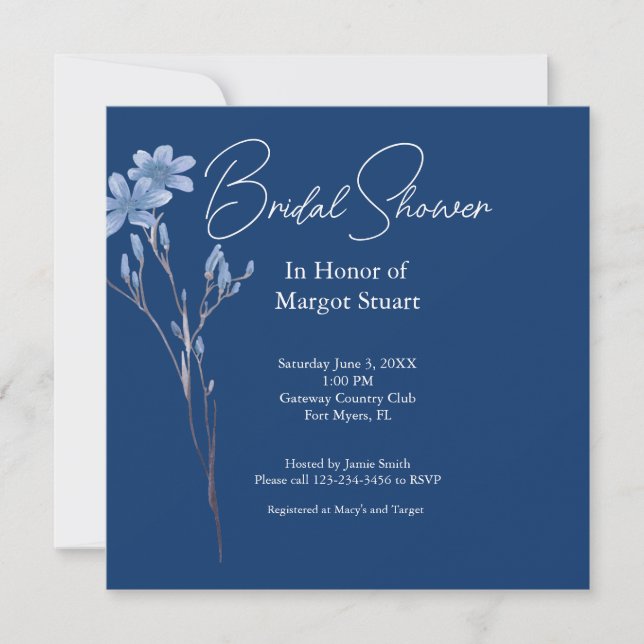 Carte Élégant Fleur sauvage de marine Fête des mariées d (Devant)