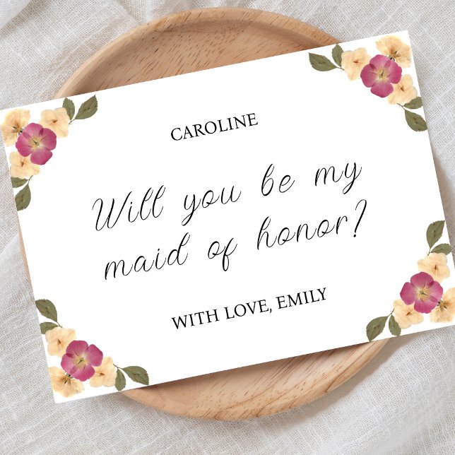 Carte Élégant Fleur sauvage habillé Maid of Honor Propos (Créateur téléchargé)