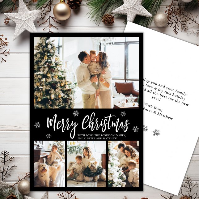 Carte Élégant Flocon de neige blanc noir 4 Photo Noël (Créateur téléchargé)