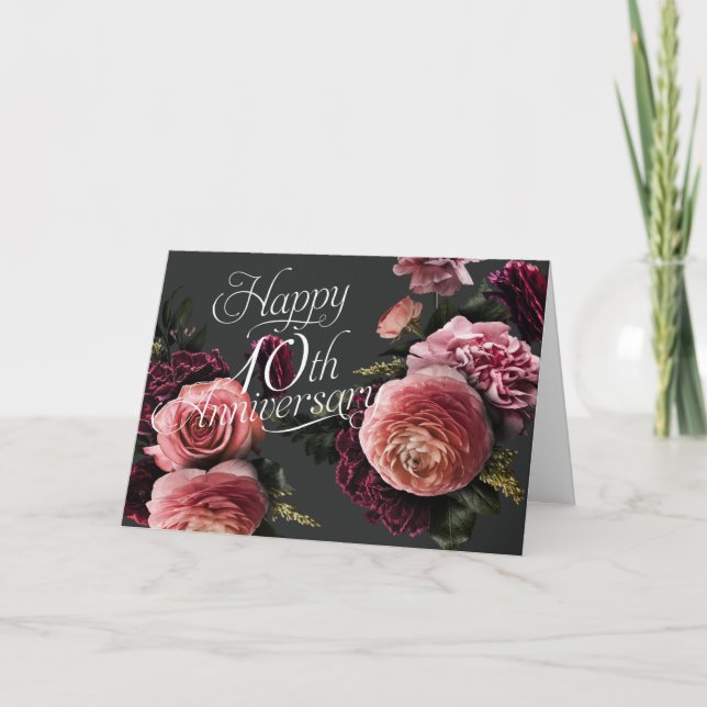 Carte Elegant Floral-10th Wedding Anniversary (Devant)