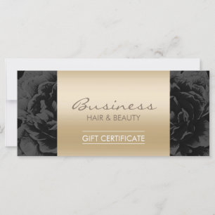 Carte Élégant Floral Black Gold Salon Certificats cadeau