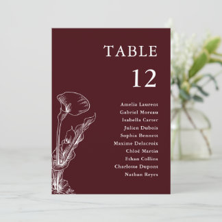 Carte Elegant Floral Burgundy Wedding Seating Chart
