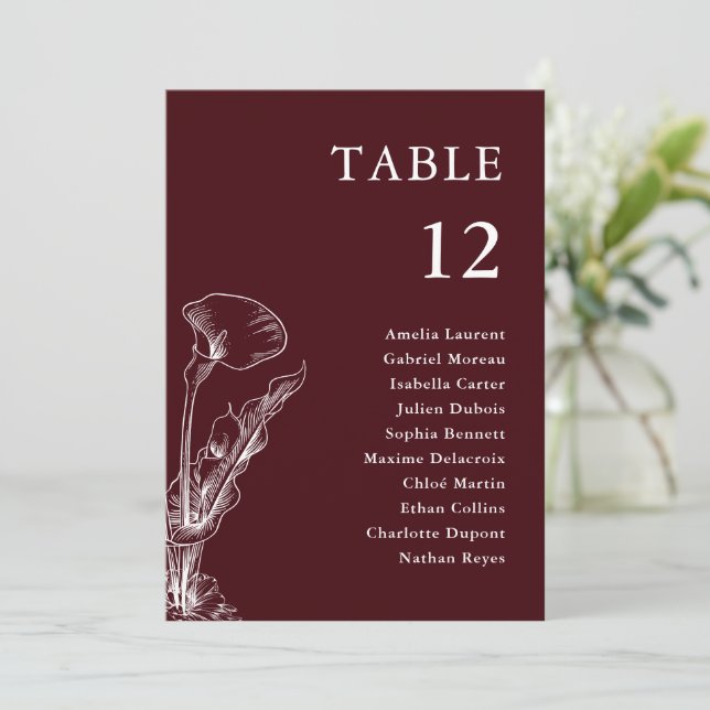 Carte Elegant Floral Burgundy Wedding Seating Chart (Debout devant)