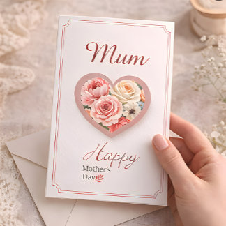 Carte Elegant Floral Heart “Mum” Mother’s Day Card 