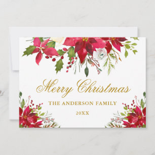 Carte Élégant Floral Poinsettia Or Noël