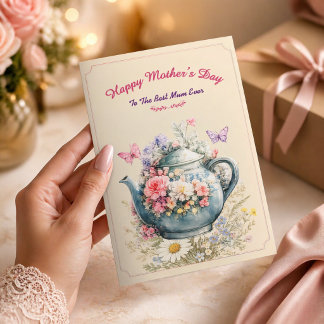 Carte Elegant Floral Teapot Mother’s Day Card 