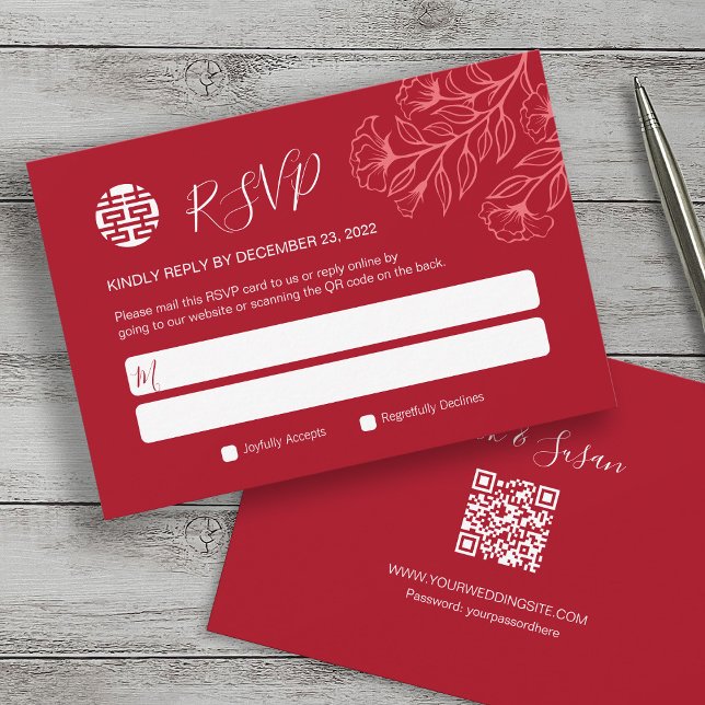 Carte Elégant Floral traditionnel Mariage chinois RSVP (Créateur téléchargé)