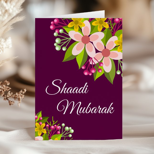 Carte Élégant floral vibrant Shaadi Moubarak (Créateur téléchargé)
