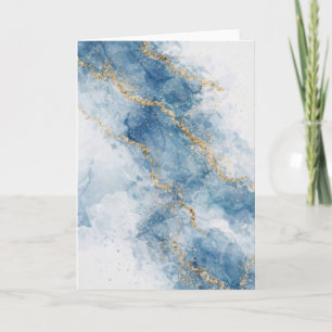 Carte Élégant Flux Abstrait Paillettes Bleu Or