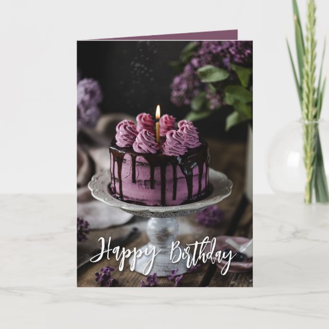 Carte Élégant gâteau d'anniversaire Lilac (Devant)
